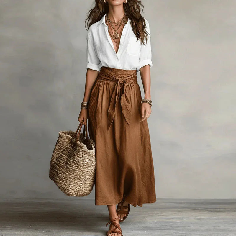 Women Two Piece Blouse Midi Skirt Co-Ord Set - Image 2