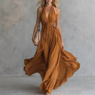 Damen Fließendes Neckholder Maxikleid V-Ausschnitt - Image 5