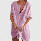 Damen Tunika Midikleid Locker V-Ausschnitt Sommer - Image 2