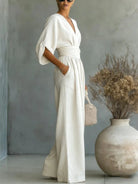 Women Flowy V Neck Wide Leg Jumpsuit - Image 10