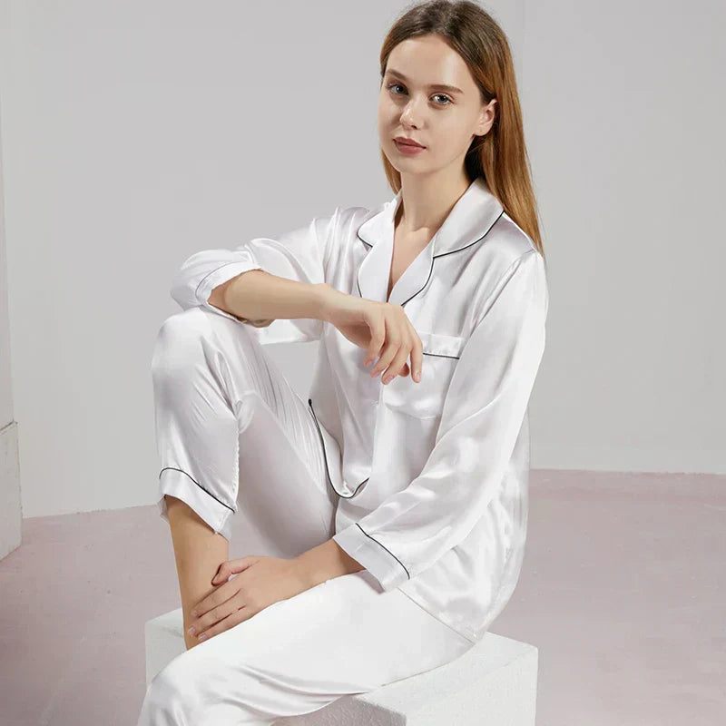 Damen Naturseide Pyjama Luxus Schlafanzug - Image 5
