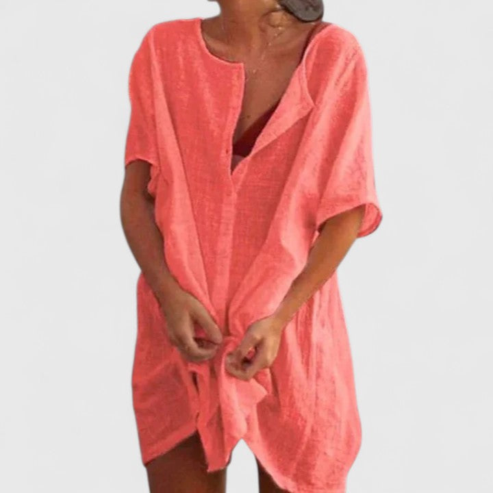 Damen Tunika Midikleid Locker V-Ausschnitt Sommer - Image 4