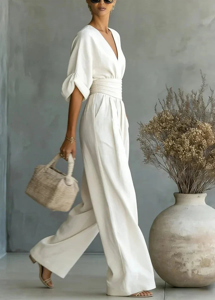 Women Flowy V Neck Wide Leg Jumpsuit - Image 9