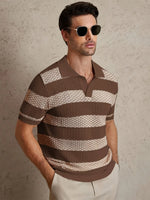 Aurevian - Gestreiftes Strick Polo Shirt Herren