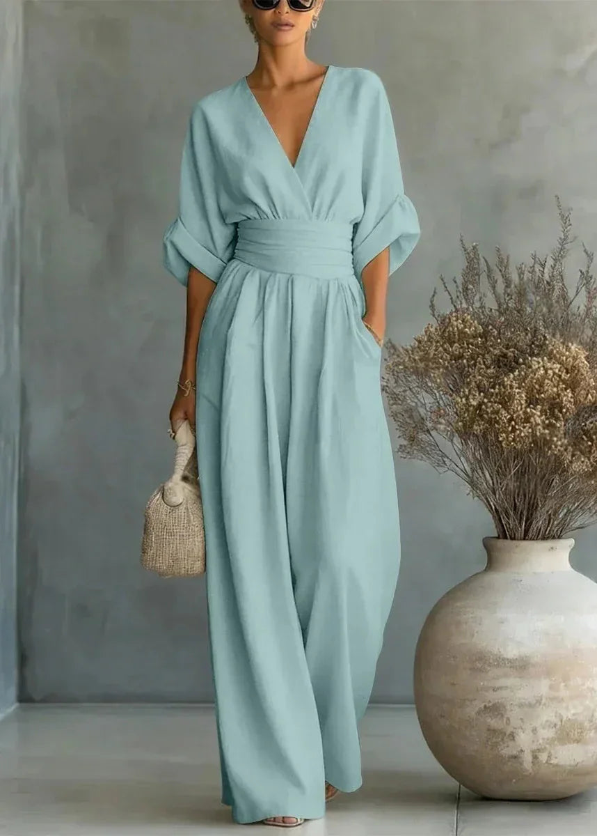 Women Flowy V Neck Wide Leg Jumpsuit - Image 4
