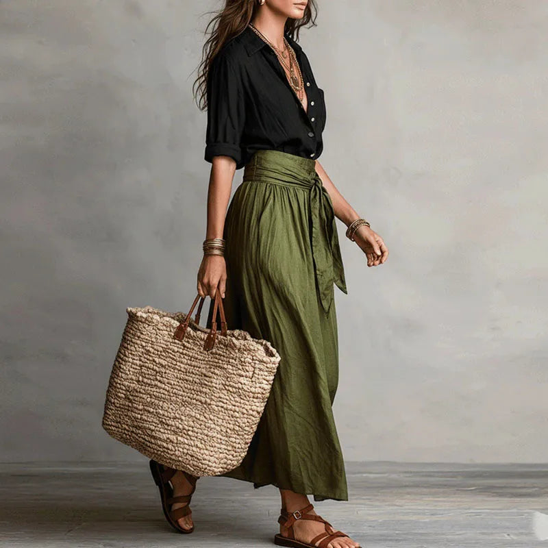 Women Two Piece Blouse Midi Skirt Co-Ord Set - Image 5