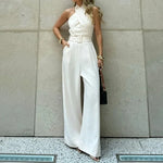 Loisa - Damen Sommer Einteiler Jumpsuit Elegant Weit Bein Overall