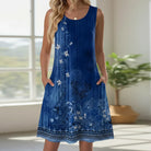 Damen Sommerkleid kurz Blumenmuster mit Taschen ärmelloses Freizeitkleid - Image 4