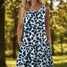 Damen Sommerkleid kurz Blumenmuster mit Taschen ärmelloses Freizeitkleid - Image 5