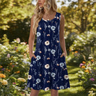 Damen Sommerkleid kurz Blumenmuster mit Taschen ärmelloses Freizeitkleid - Image 9
