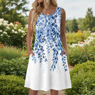 Damen Sommerkleid kurz Blumenmuster mit Taschen ärmelloses Freizeitkleid - Image 19