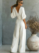 Women Flowy V Neck Wide Leg Jumpsuit - Image 7