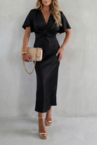 Damen Satin Midikleid Knotendetail elegant - Image 5