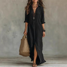 Damen Leinen Maxikleid mit Knöpfen Kragen Loose Fit

Wait, let me re-evaluate following the template rules strictly.

**Damen Leinen Maxikleid mit Kragen Knopfleiste** - Image 2