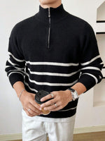 Maglione da uomo a righe con mezza zip