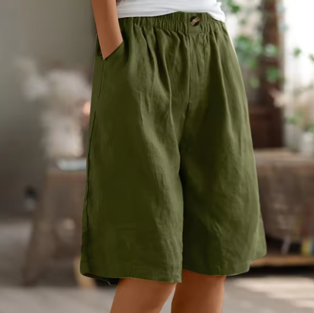 Damen Leinen Bermuda Shorts Knielang Relaxed Fit