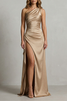 Satin Maxikleid One Shoulder mit Schlitz - Image 5