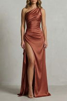 Satin Maxikleid One Shoulder mit Schlitz - Image 3