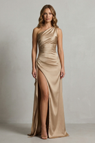 Satin Maxikleid One Shoulder mit Schlitz - Image 6