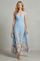 Florales Chiffon Maxikleid V-Ausschnitt Pastellfarben - Image 2