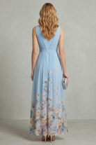 Florales Chiffon Maxikleid V-Ausschnitt Pastellfarben - Image 4