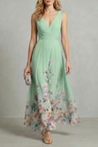 Florales Chiffon Maxikleid V-Ausschnitt Pastellfarben - Image 5