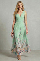 Florales Chiffon Maxikleid V-Ausschnitt Pastellfarben - Image 6