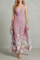 Florales Chiffon Maxikleid V-Ausschnitt Pastellfarben - Image 7