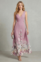 Florales Chiffon Maxikleid V-Ausschnitt Pastellfarben - Image 8