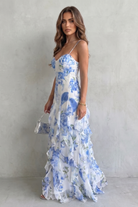Damen Chiffon Rüschen Abendkleid Blumenmuster Maxi - Image 3