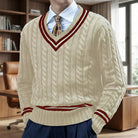 Herren Slim Fit Pullover V-Ausschnitt Zopfmuster