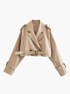 Damen Cropped Trenchcoat Gabardine Doppelreihig mit Gürtel