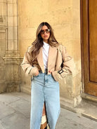 Damen Cropped Trenchcoat Gabardine Doppelreihig mit Gürtel - Image 3