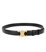 Ceinture en cuir pour femme noire avec boucle dorée étroite