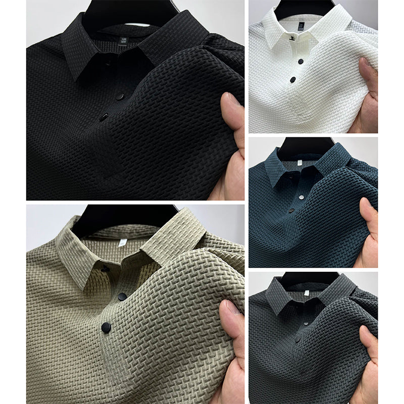 Herren Kurzarm Poloshirt Gerippte Struktur Knopfleiste - Image 7