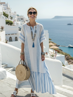 Ionea - Gestreiftes Maxi Kleid mit Rundhals und Kurzarm