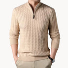 Herren Kabelstrickpullover Half-Zip Stehkragen Zopfmuster