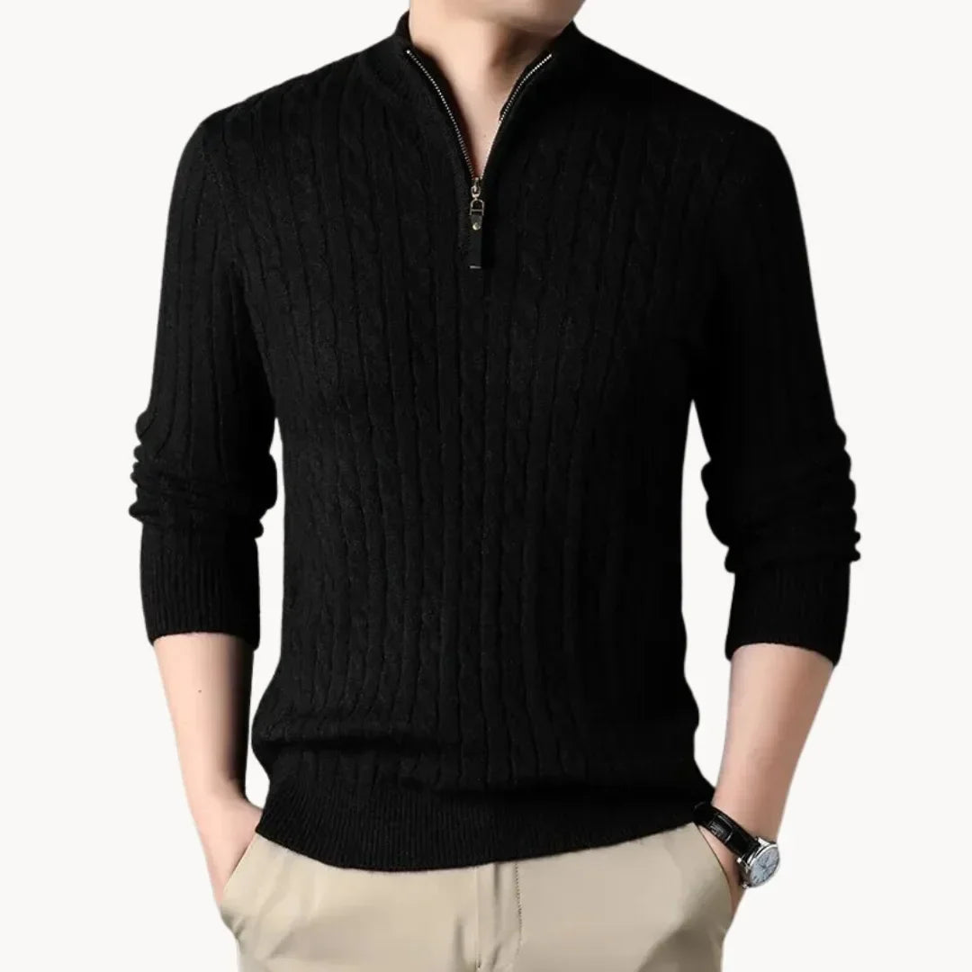 Herren Kabelstrickpullover Half-Zip Stehkragen Zopfmuster - Image 3