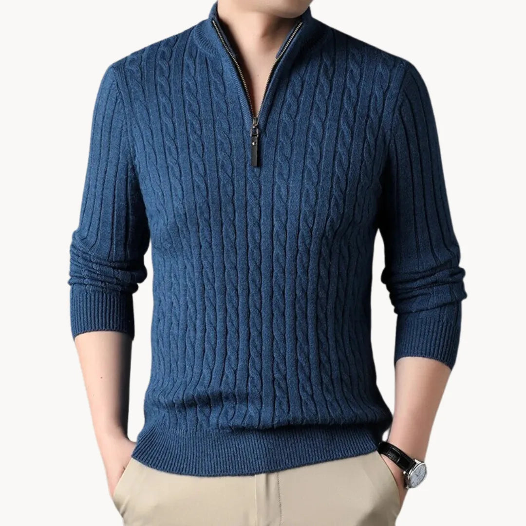 Herren Kabelstrickpullover Half-Zip Stehkragen Zopfmuster - Image 5