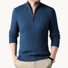 Herren Kabelstrickpullover Half-Zip Stehkragen Zopfmuster - Image 5