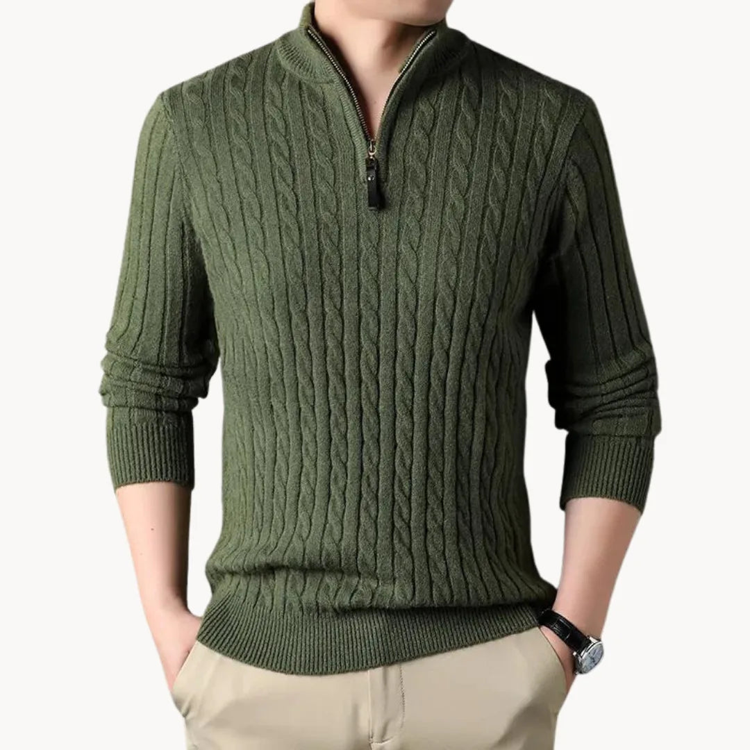 Herren Kabelstrickpullover Half-Zip Stehkragen Zopfmuster - Image 6