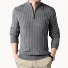 Herren Kabelstrickpullover Half-Zip Stehkragen Zopfmuster - Image 2