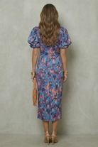 Damen Midikleid Puffärmel abstraktes Print Cocktailkleid - Image 4