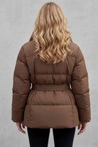 Damen Pufferjacke Gürtel Oversize Kragen Steppmantel - Image 3