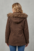 Damen Parka Kunstfellkapuze Braun Tailliert Wintermantel - Image 4