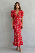 Damen Maxikleid Blumenmuster V-Ausschnitt figurenform - Image 2