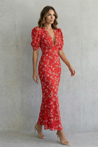Damen Maxikleid Blumenmuster V-Ausschnitt figurenform - Image 3