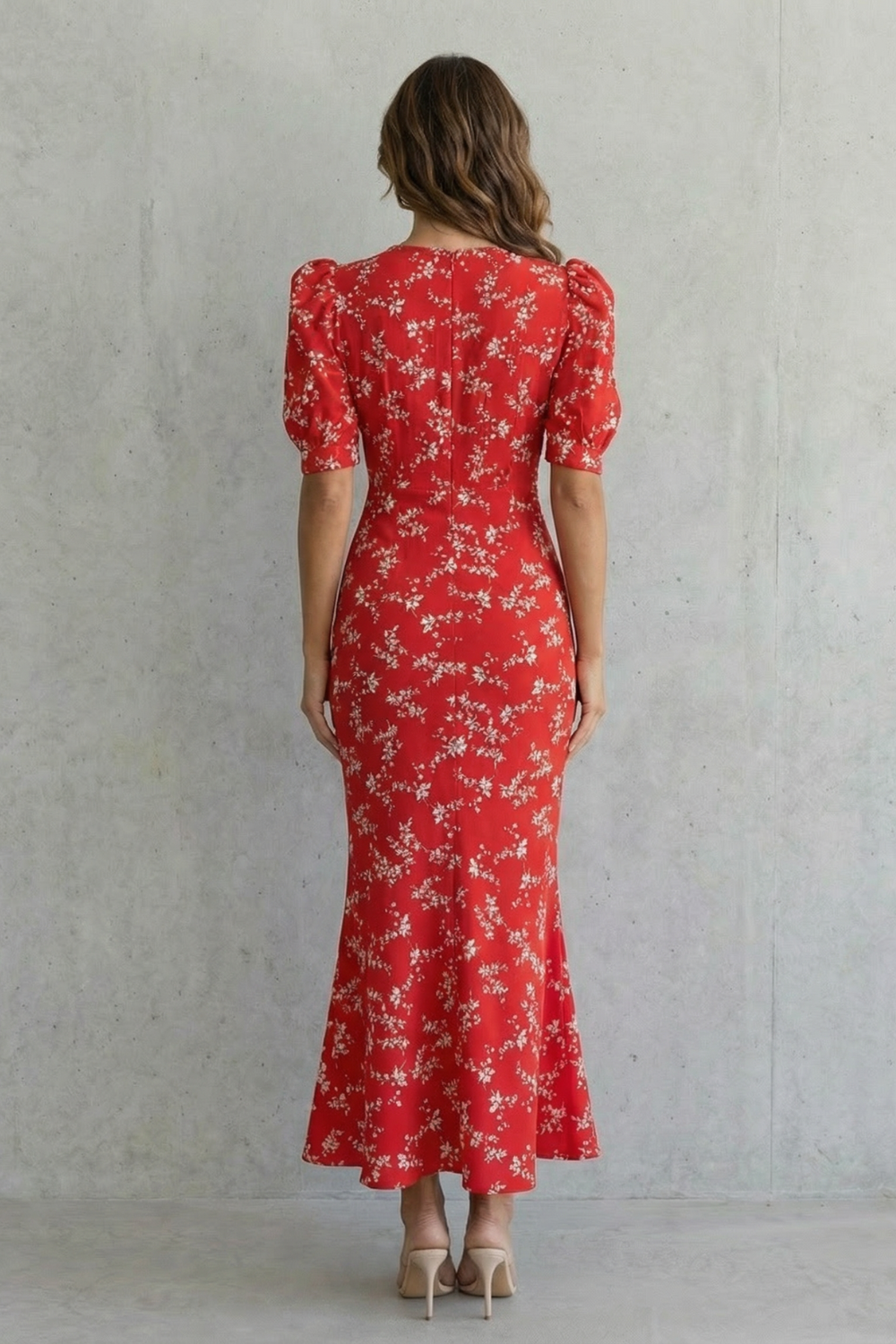 Damen Maxikleid Blumenmuster V-Ausschnitt figurenform - Image 4