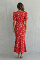 Damen Maxikleid Blumenmuster V-Ausschnitt figurenform - Image 4