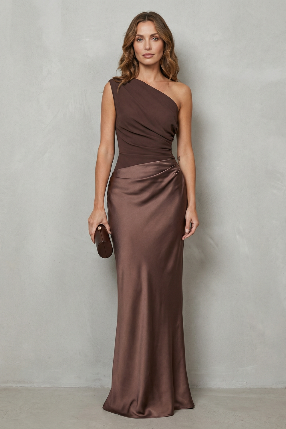Damen Satin Abendkleid Asymmetrisch One-Shoulder Maxi Lang - Image 2